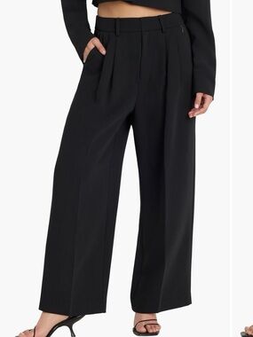 Good American Black Luxe High Waist Ankle Wide leg Trousers size 4/27